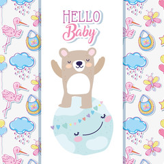 baby shower cute bear on world hearts love cartoon