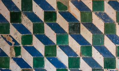 Rectangular pattern of ceramic wall tiles showing optical 3D illusion of steps