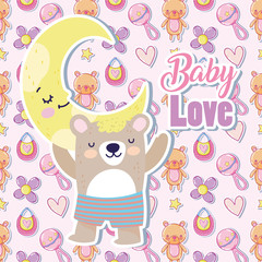 baby shower cute bear half moon cartoon