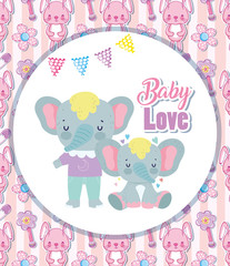 baby shower cute elephants with clothes hearts love cartoon