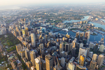 Sydney Harbour city scape central business district from air