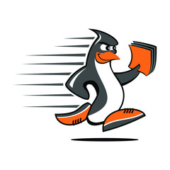 Illustration of penguins running fast while reading