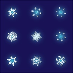 Cute snowflake with shadow on blue background.