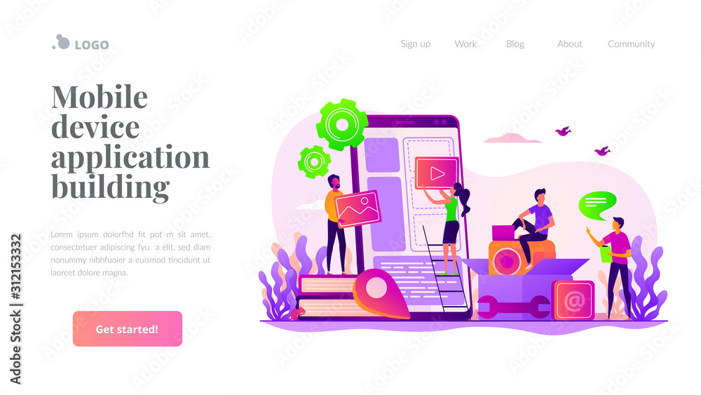 Wall mural smartphone software, ui interface construction. mobile app development, mobile device application bu