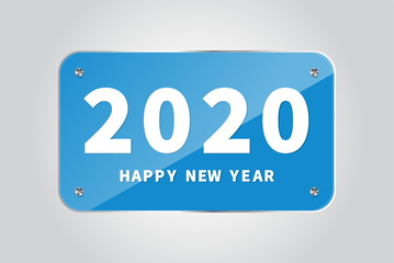 2020 happy new year sign. Glass plates Vector illustration.
