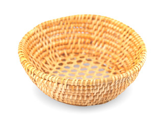 vintage weave wicker basket isolated on white background