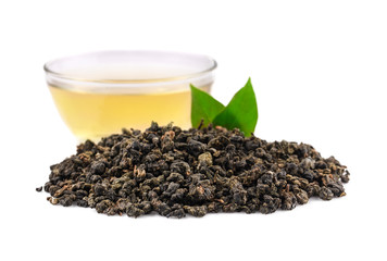 Dry oolong tea leaves isolated on white