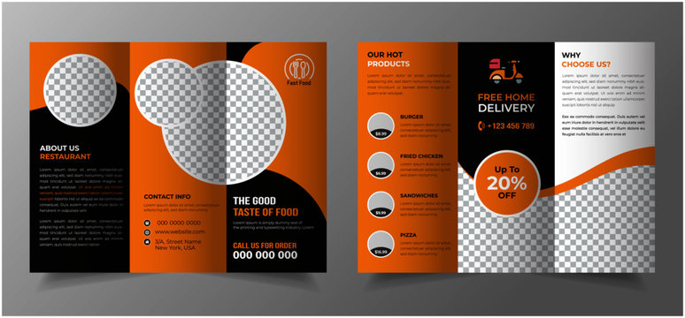 Modern food tri-fold brochure and menu design template