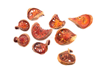 dried bale fruit tea on white background