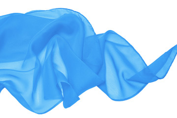 Blue chiffon lightweight fabric on an isolated background