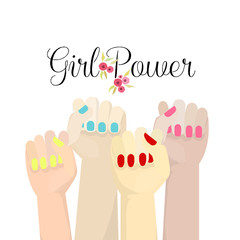 Girl power fist flat vector illustration
