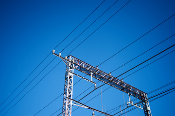 高圧線・電車の送電線・青空
