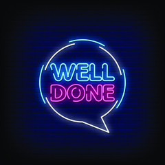 Well Done Neon Signs Style Text Vector