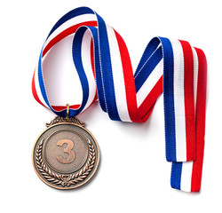 Bronze medal. Third place award with ribbon