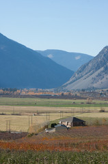 Incredible view in Similkammen valley, bc, Canada, little houses, big lands, orchards, and giant...