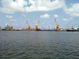 Fototapeta premium ANZALI, GILAN, IRAN 05 05 2019: Trade ship in port Anzali port in Caspian sea,Iran...