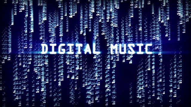 Falling notes and an inscription - digital music. Animation.