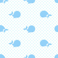 Cute cartoon whale seamless pattern. Marine collection. Vector illustration