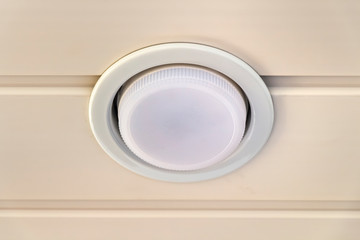 Recessed ceiling led lamp of white light close-up.