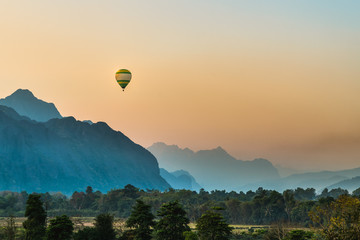 hot air balloon in mountains