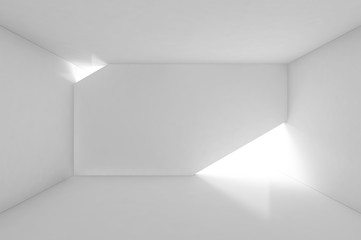 Abstract empty white interior with illuminated front wall installation