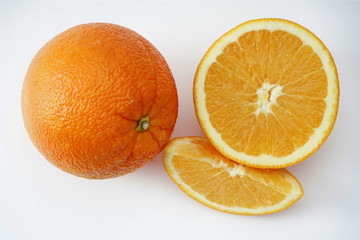 Ripe orange isolated on a light background. Selective focus