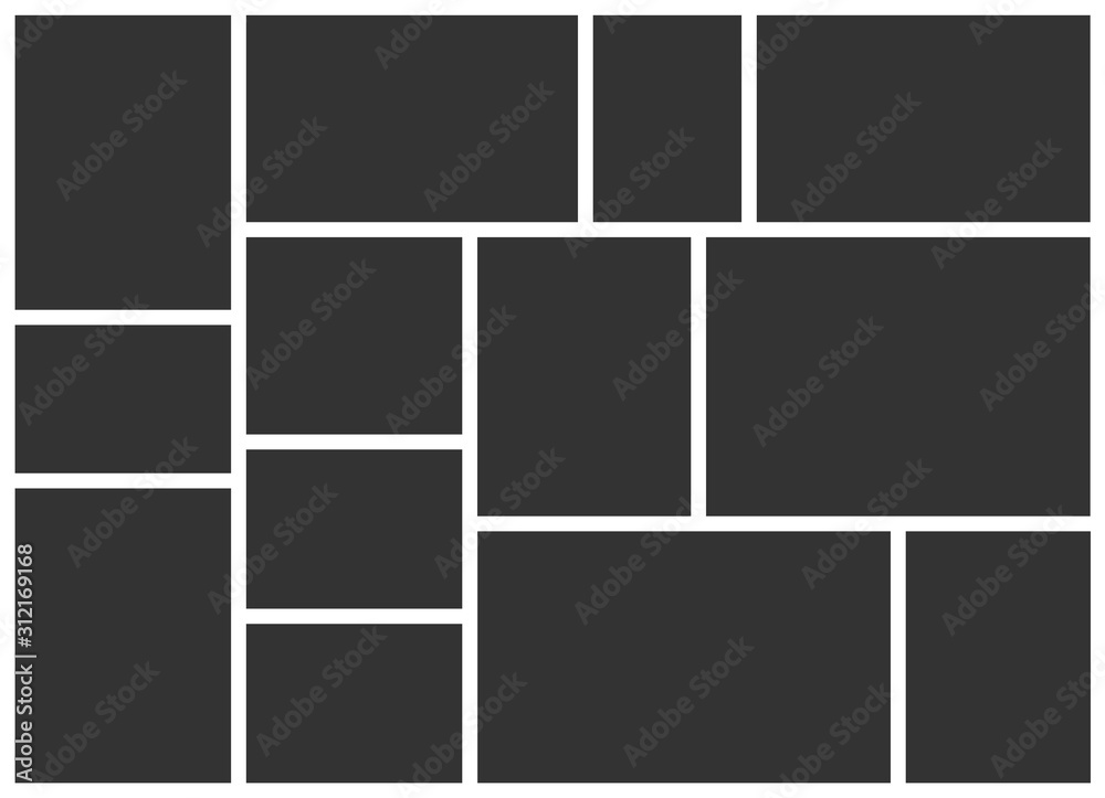 Poster wall photo frame composition layouts sketch. vector flat photo collage album template.