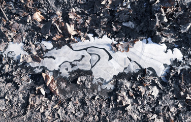 Ice on frozen ground as a background
