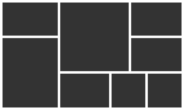 Empty photo frame collage of eight parts. Poster frame mockup. Vector template photo collage.