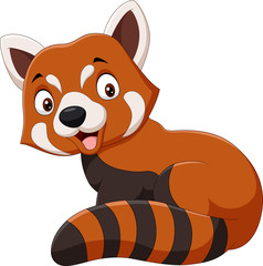 Cartoon smiling red panda on white background