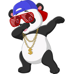 Cool panda dabbing dance wearing sunglasses, hat, and gold necklace © tigatelu