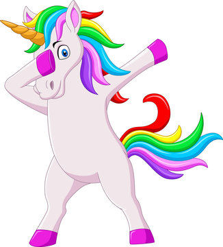 Cute dabbing horse unicorn cartoon dancing
