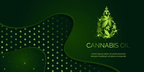  Cannabis droplet with cannabis leaves vector background.Cannabis oil illustration