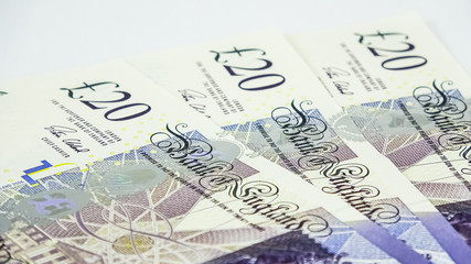 British £20 sterling pound banknotes
