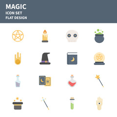 Magic flat icon set. Magic element icons. Vector illustration.