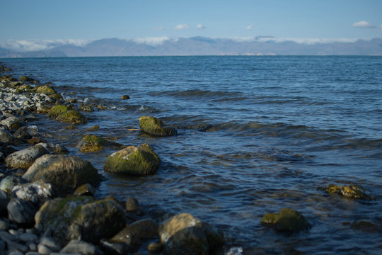 Boulders large stones on lake Sevan large plan