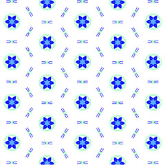 Flower and geometric ornament pattern with panthom blue and aqua menthe color