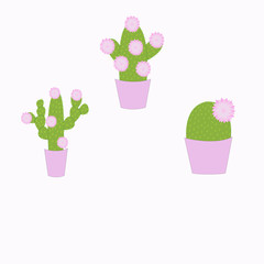 Set of cute cartoon cactus on a white background. Vector illustration.