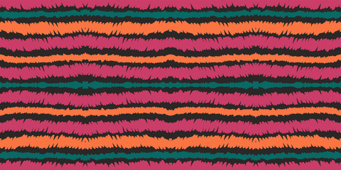 Yellow Stripe Vector Seamless Pattern. American Paint Line Design. Blue Retro Stripe Print. Drawn Texture.