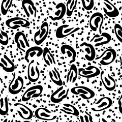 Monochrome Animal Jaguar Skin Vector Seamless Pattern. Dark Hair Creative Puma Illustration. Drawn Safari Style. Trendy Pencil Animal Batik Texture.