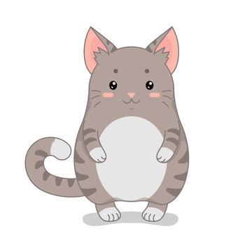 Childish vector illustration with cute happy cat.