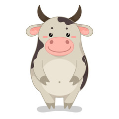 Childish vector illustration with cute happy bull.