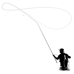Obraz premium Fly fisherman fishing.clip art black fishing on white background - Vector,silhouette of fisherman