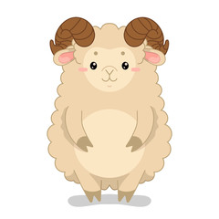 Childish vector illustration with cute happy ram.