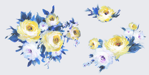 Fototapeta na wymiar Flowers watercolor illustration.Manual composition.Big Set watercolor elements.