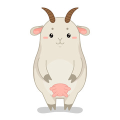 Childish vector illustration with cute happy goat.
