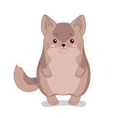 Childish vector illustration with cute happy wolf.