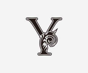 Y Letter Vintage Logo Icon, Initial Y Swirl Design.