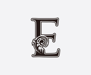 E Letter Vintage Logo Icon, Initial E Swirl Design.