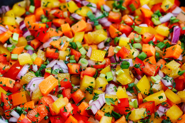 Mixed vegetables on a frying pan.
